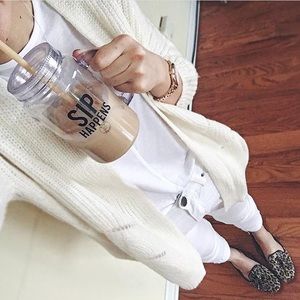 Cream knit open cardigan